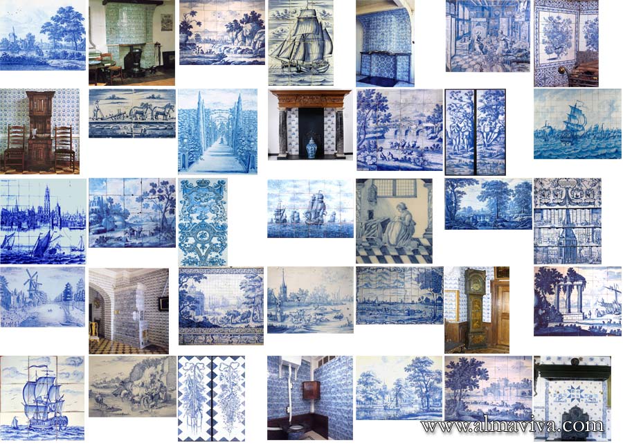 delft tile panel mural blue handmade ancient tiles