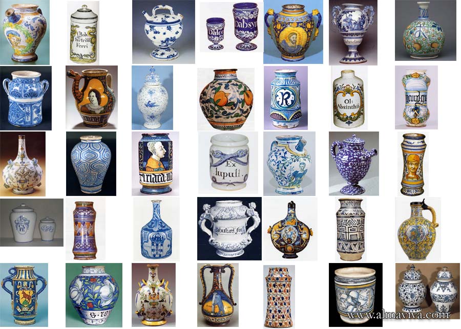 apothecary jars handmade Italy Renaissance majolica Theriaca