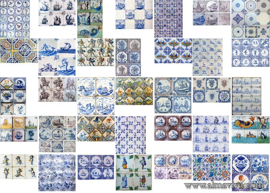We have hundreds of images of Delft tiles in our archives. We use them as a source of inspiration. Here are some examples of polichromatic tiles.