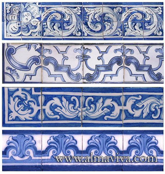 Ref. AC01 - Some examples of friezes and base boards. Here, 15x15 cm tiles (about 6''x6''), but we can make all sizes