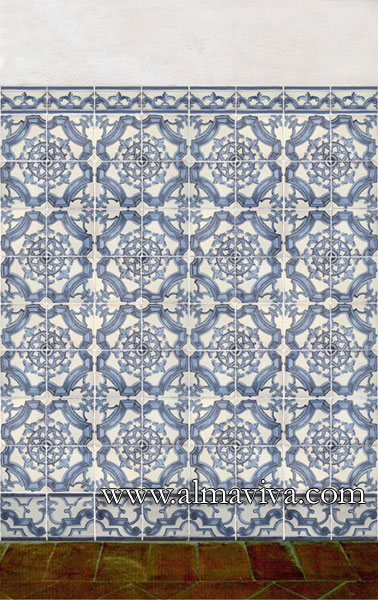 Réf. AC11 - Lambris en azulejos bleu-gris. Carreaux de 15x15 cm