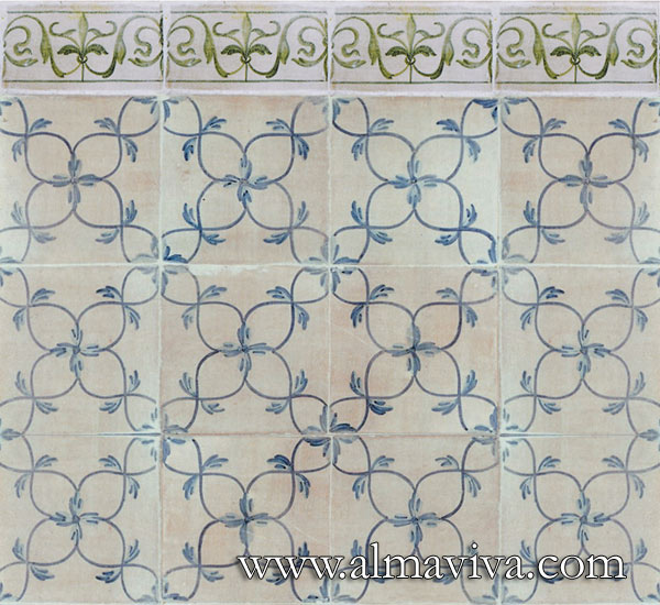 Ref. RC13 - Interlace. Tiles 20x20 cm or 15x15 cm (around 8''x8''or 6''x6''). Decor painted upon engobe (see keywords)