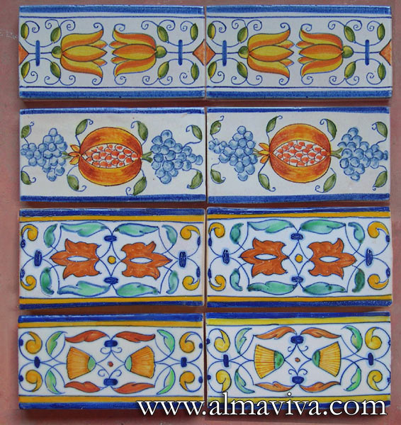 Ref. DC06 - Flowers and fruits border tiles 7,5x15 cm (about 3''x6'')