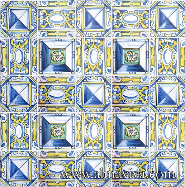 Ref. AC13 - Diamond Point. Tiles of 13x13 or 15x15 cm  (about 5''x5'' or 6''x6''). Classic pattern of the Renaissance giving a relief effect.