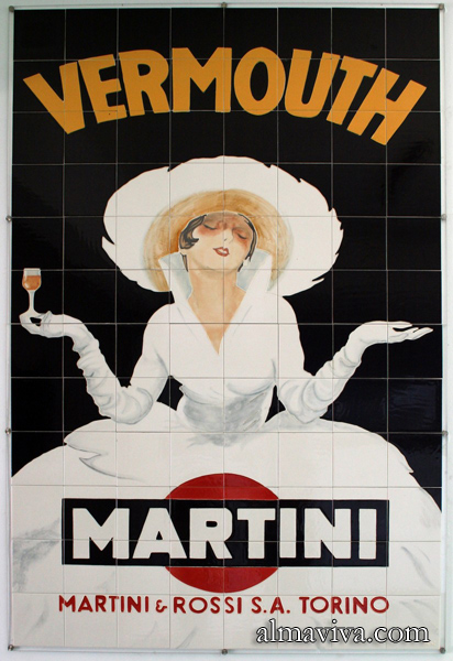 Réf. AN55 - Panneau de céramique, publicité pour Martini. Dim. 120x180 cm