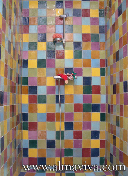 Ref. CD28 - Many-coloured shower. Plain tiles 10x10 cm (about 4''x4''), shiny glaze, various colours