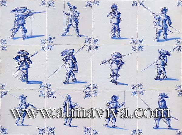 Ref. DC09 - Army rabble. Tiles 13x13 or 15x15 cm (about 5''x5'' or 6''x6''). Corner motif : oxhead