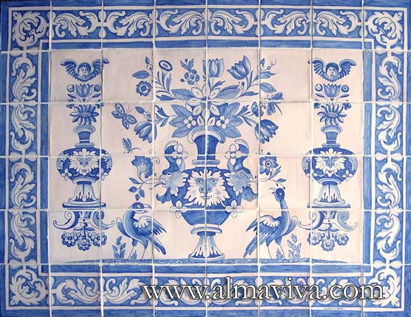 Ref. A23 - Albarrada azulejo with blue vase. Dim. 120x90 cm (about 47''x35'')