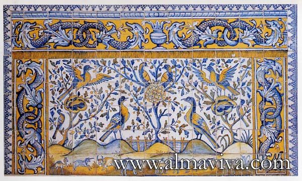 Ref. A28 - Oriental Azulejos (see keywords). Dim. 185x110 cm (about 73''x43''). Theses panels were used in Portugal to decorate the altar, they were imitation of fabrics from India