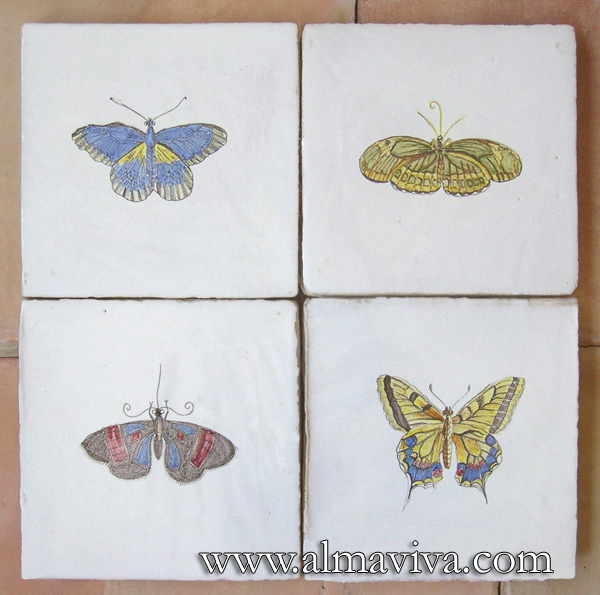Ref. CD07 - Butterflies. Tiles 20x20 or 15x15 cm (about 8''x8'' or 6''x6'')
