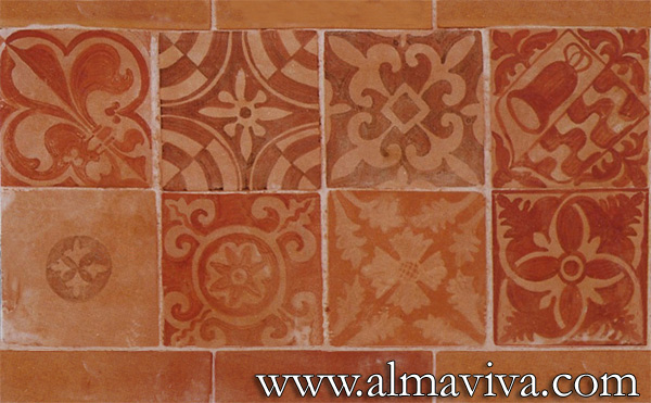 Ref. MA03 - Medieval tiles. Decor on engobe (see keywords). Tiles 15x15 cm (about 6''x6'')