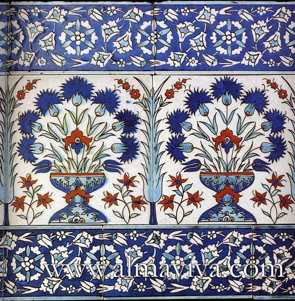 Ref. OR14 - Iznik frieze (see keywords). Typical of Turkey tiles production, 15x15 cm (about 6''x6'')