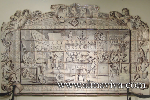 Réf. A10 - Dim. 210x125 cm, ''La Pâtisserie française''. Nous avons reproduit une gravure de l'Encyclopédie Diderot d'Alembert (voir image suivante) en imitant la technique de la gravure (lignes parallèles entrecroisées)