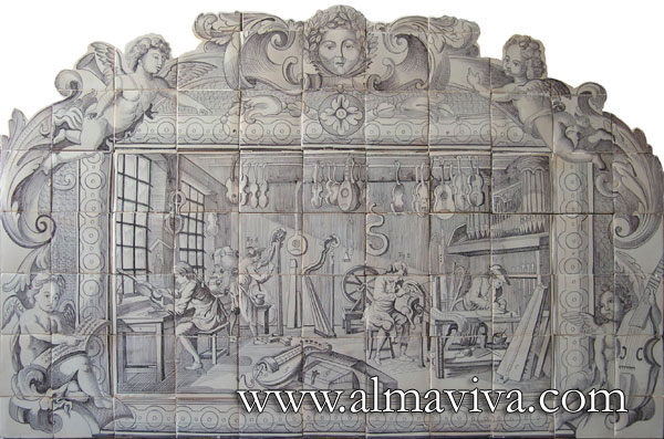 Ref. A11 - ''Instrument makers''. 165x105 cm (about 5,4'x3,4'). Reproduction of an engraging from Diderot and d'Alembert Encyclopaedia (see next image)