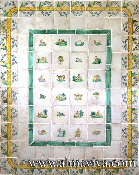 Ref. CD34 - Tabletop. Hand painted tiles 15x15 cm (about 6''x6'')