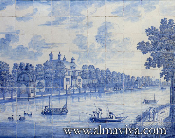 Réf. D11 - Paysage de rivière. Panneau de 120x150 cm représentant la rivière Vecht où la bourgeoisie d'Amsterdam se faisait construire des résidences d'agrément