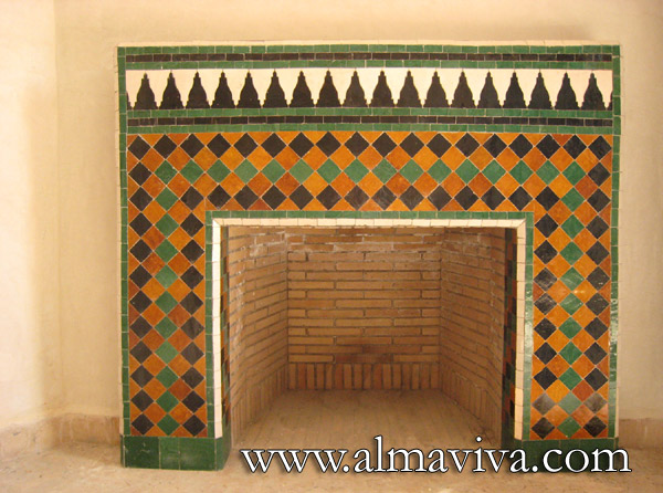 Fireplace, brown, green and black