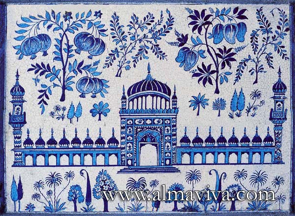 Réf. OR20 - Plaque de Multan représentant une mosquée. Dim. 50x36 cm