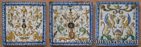 Ref. RC09 - Reproduction of tiles from Urbino (Italy), early 16th c. Tiles 20x20 cm (about 8''x8'')