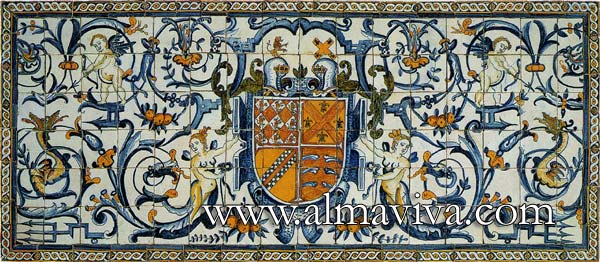 Ref. R03 - Panel with grotesque and coat of arms. Dim. 240x90 cm (about 8'x3')