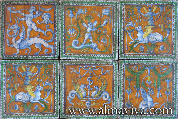 Ref. R12 - Urbino tiles. Grotesque, 20x20 cm (about 8''x8'')