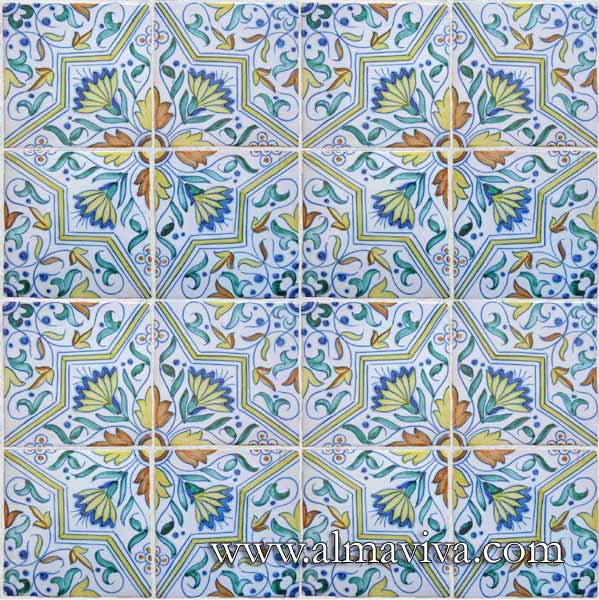 Ref. DC21 - Renaissance geometric tiles. Tiles 13x13 or 15x15 cm (about 5''x5'' or 6''x6'')