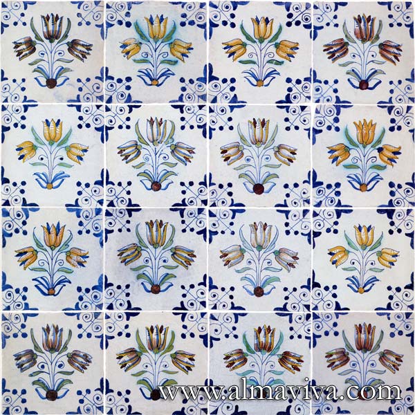 Ref. DC27 - Bouquet 3 tulips. Tiles 13x13 or 15x15 cm (about 5''x5'' or 6''x6'')