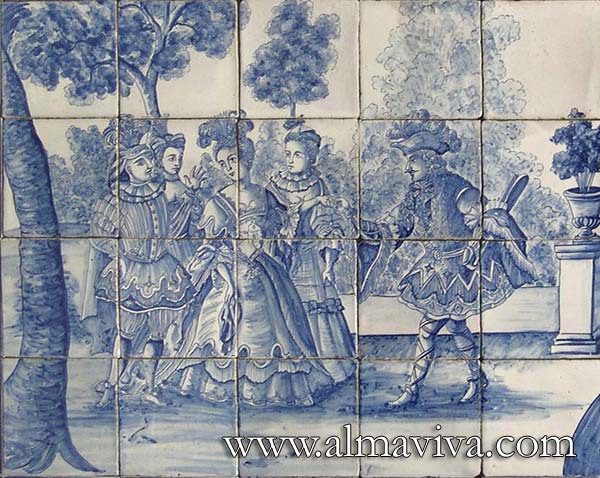 Ref. A70 - Dance scene. Detail of a larger panel. Tiles 13x13 or 15x15 cm (about 5''x5'' or 6''x6'')